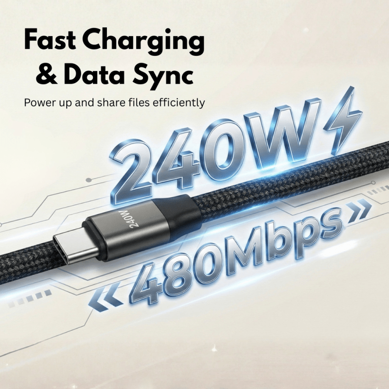 240W Super Fast Type-C Cable with 360° Aluminum Stand – Ultra Durable Charging Cord - Trendart