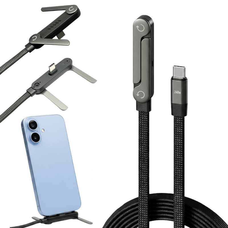 240W Super Fast Type-C Cable with 360° Aluminum Stand – Ultra Durable Charging Cord - Trendart
